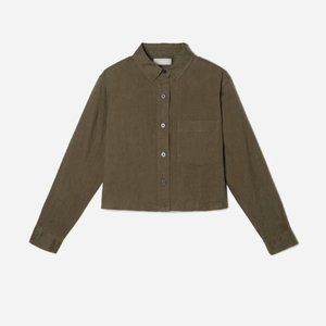 *Brand New* Everlane Way Short Cropped Button Down Shirt in Olive Green – Size S